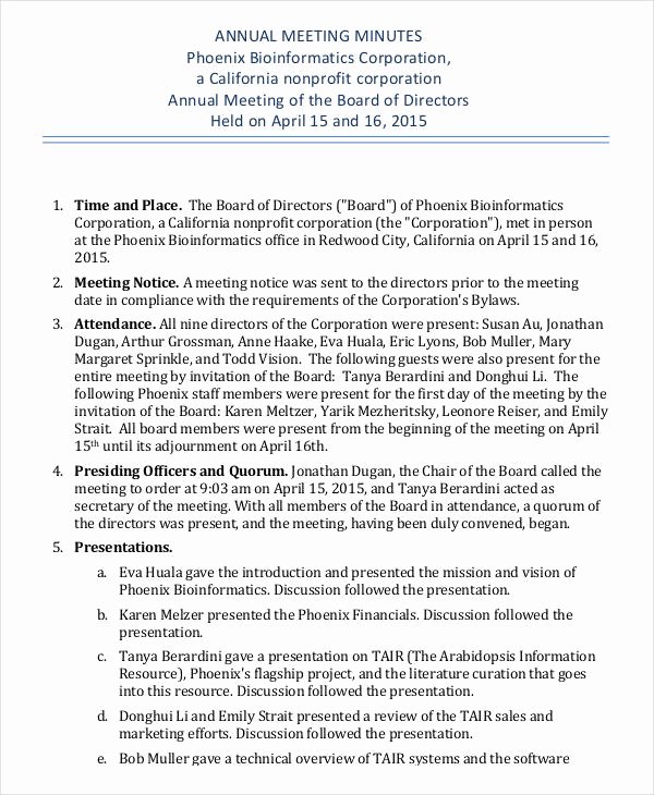 Annual Meeting Minutes Template 9 Free Pdf Documents
