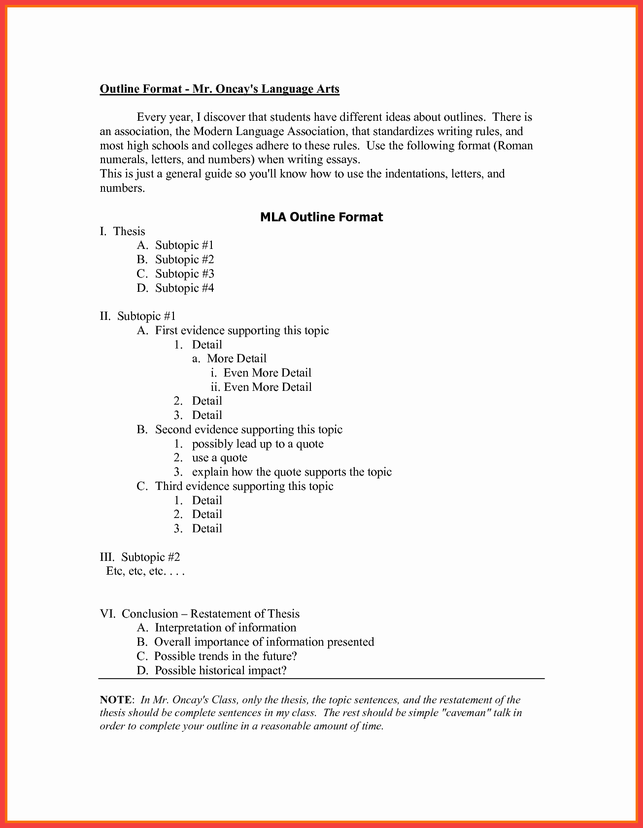 Apa Style Outline Template