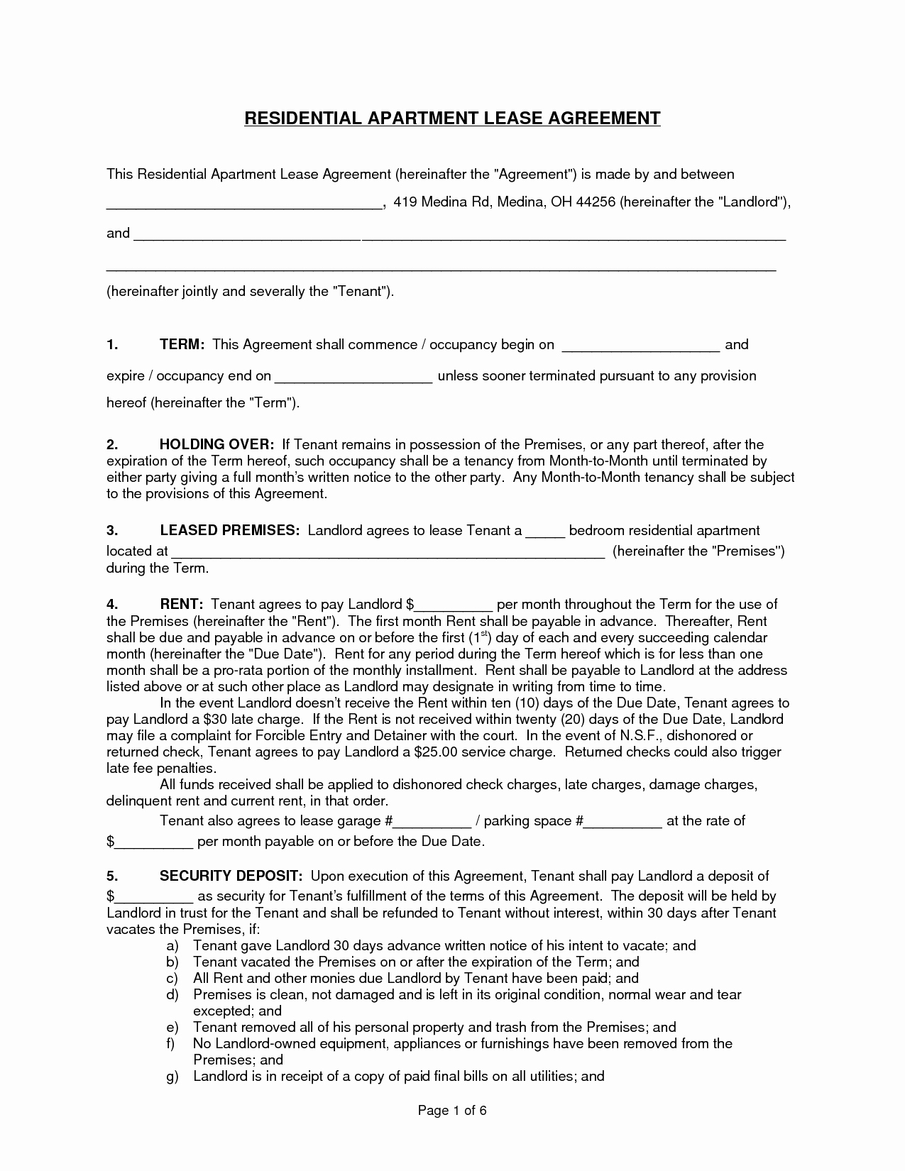 Apartment Lease Agreement Free Printable Example Mughals