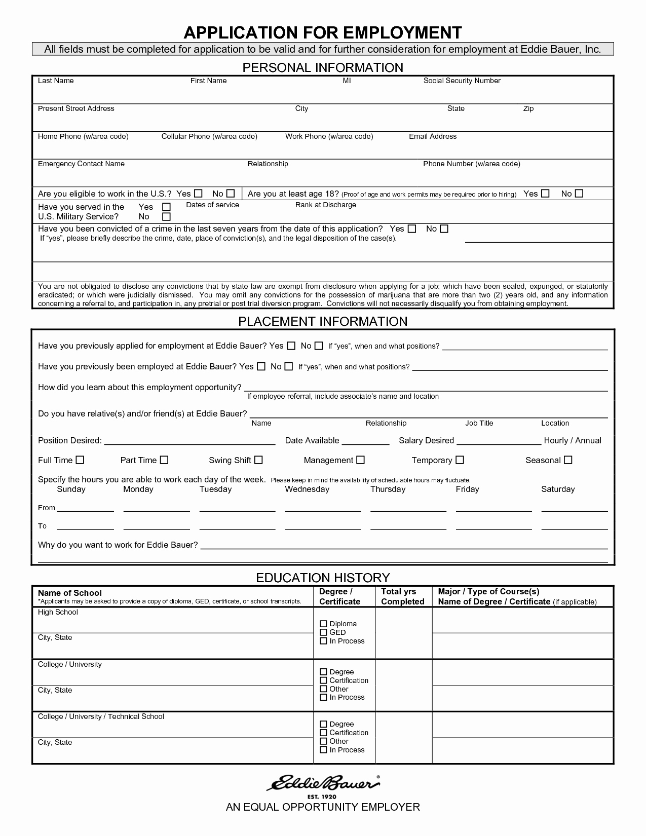 Application Blank Job Application form