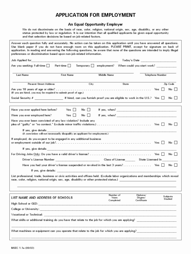 Application Hotel Job Application form
