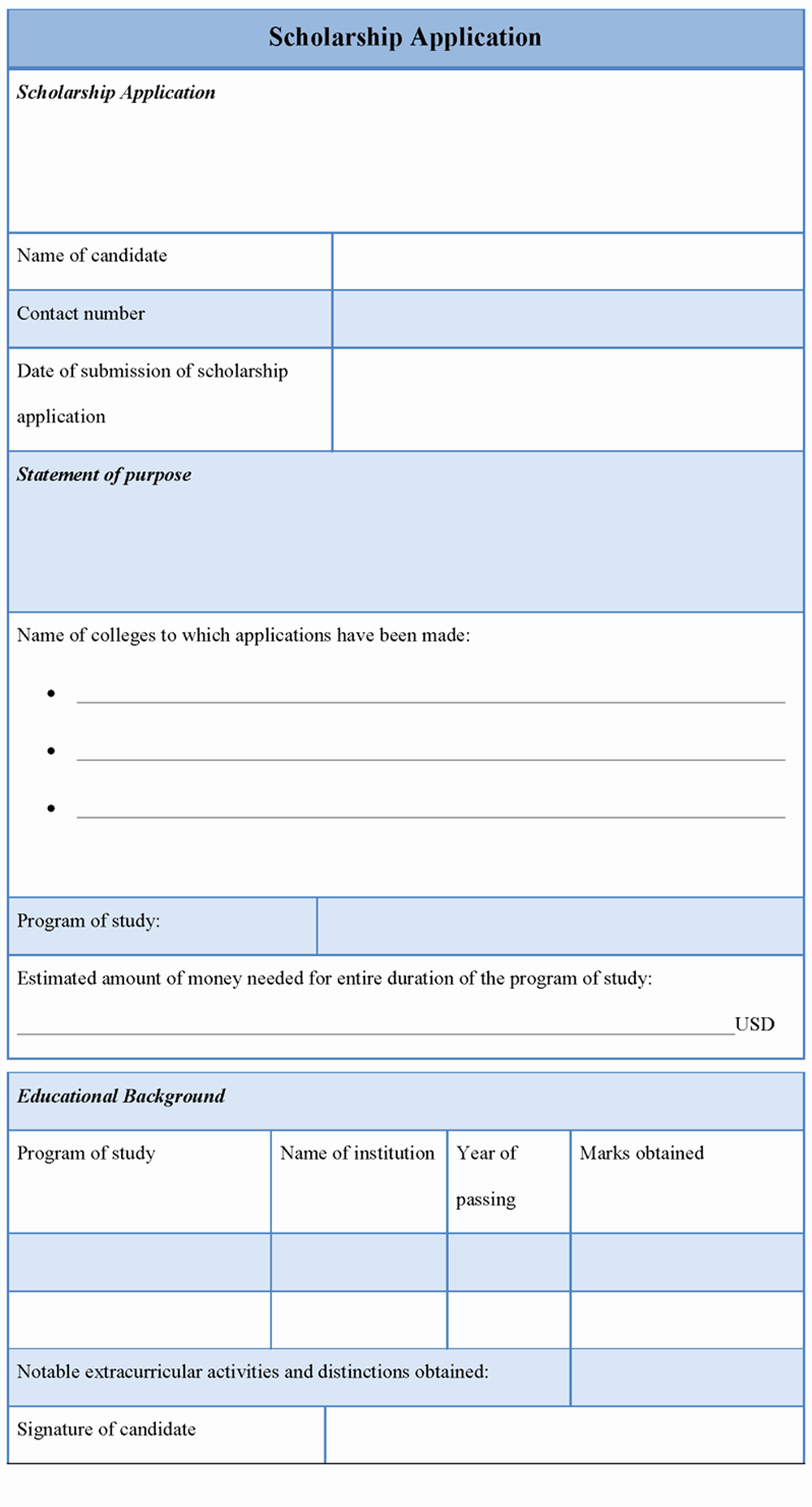 Application Template for Scholarship Template Of
