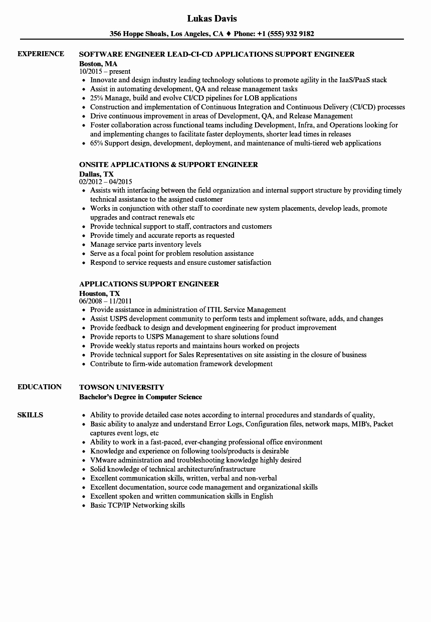 Applications Support Engineer Resume Samples