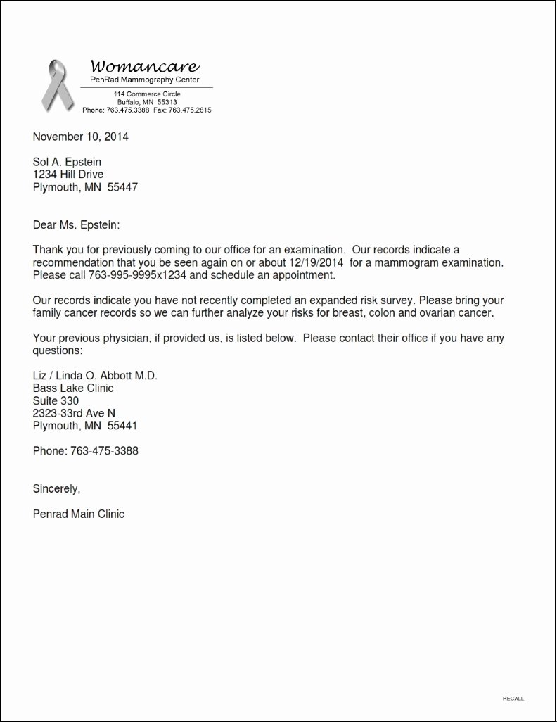 Appointment Reminder Letter Template Medical Examples