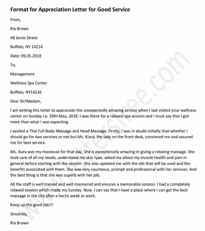 Appreciation Letter for Good Service – Sample and Example