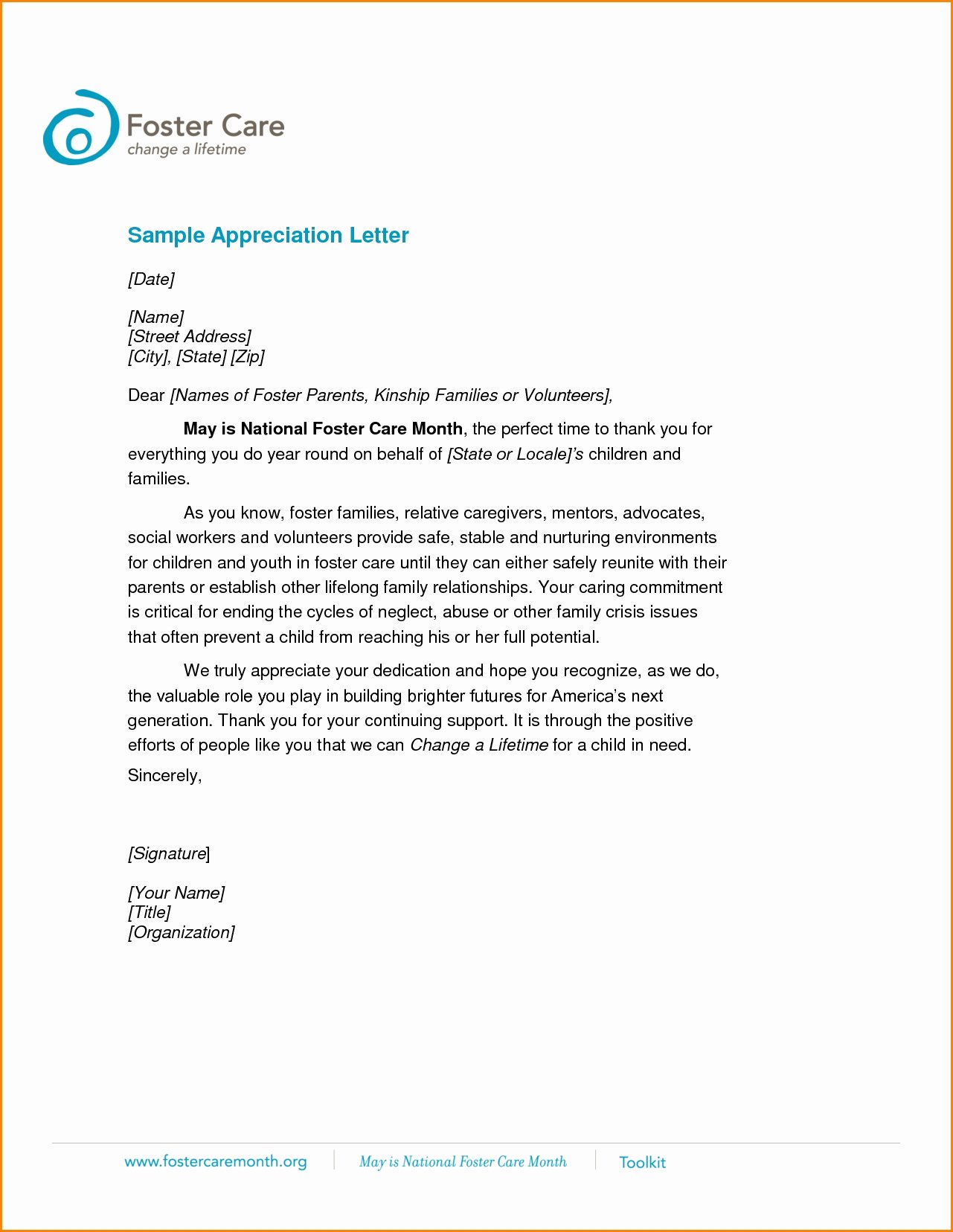 appreciation letter sample template