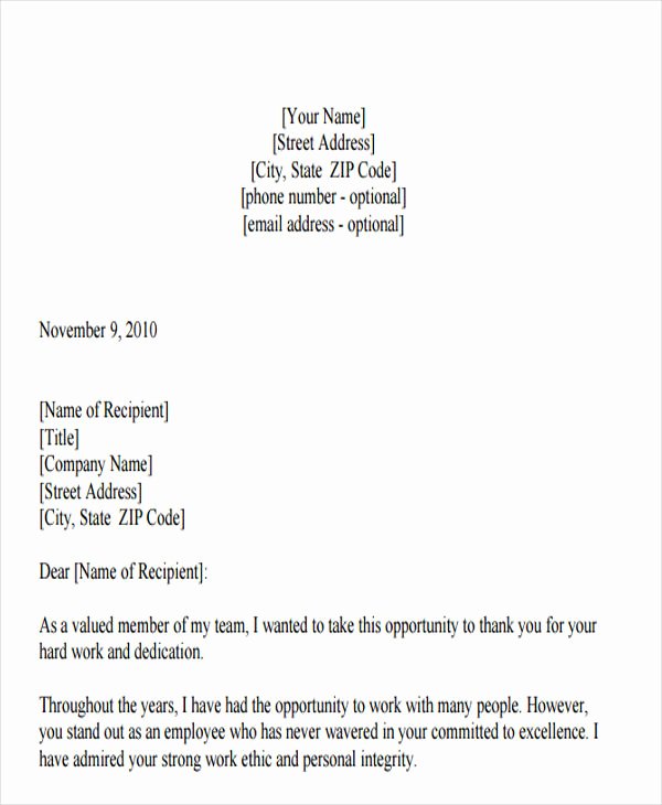 Appreciation Letter Templates 5 Free Sample Example