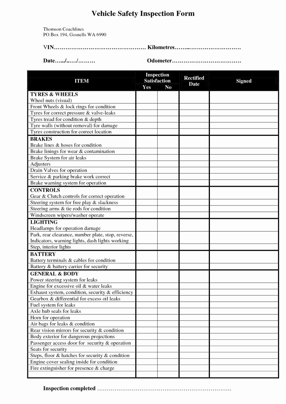Apr Cad Vehicle Safety Inspection Checklist Template