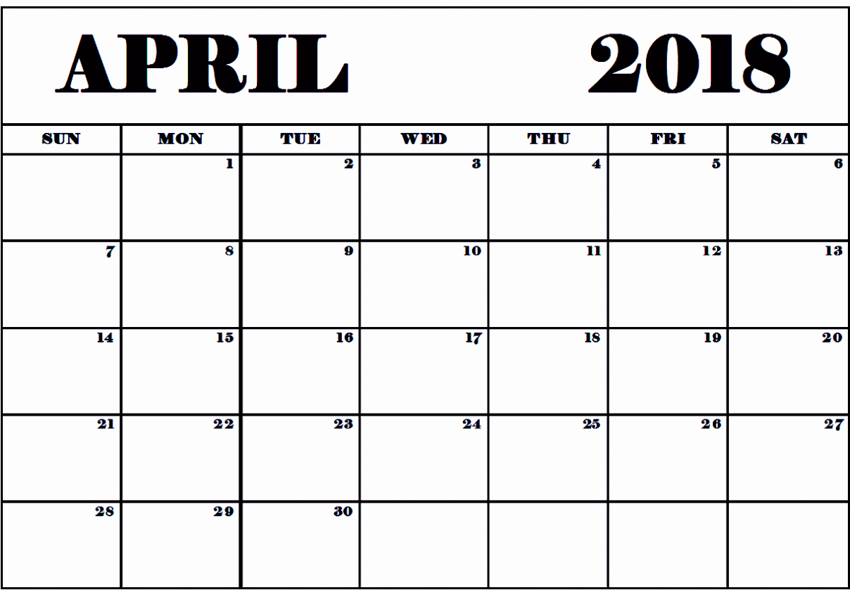 April 2018 Calendar Template Free