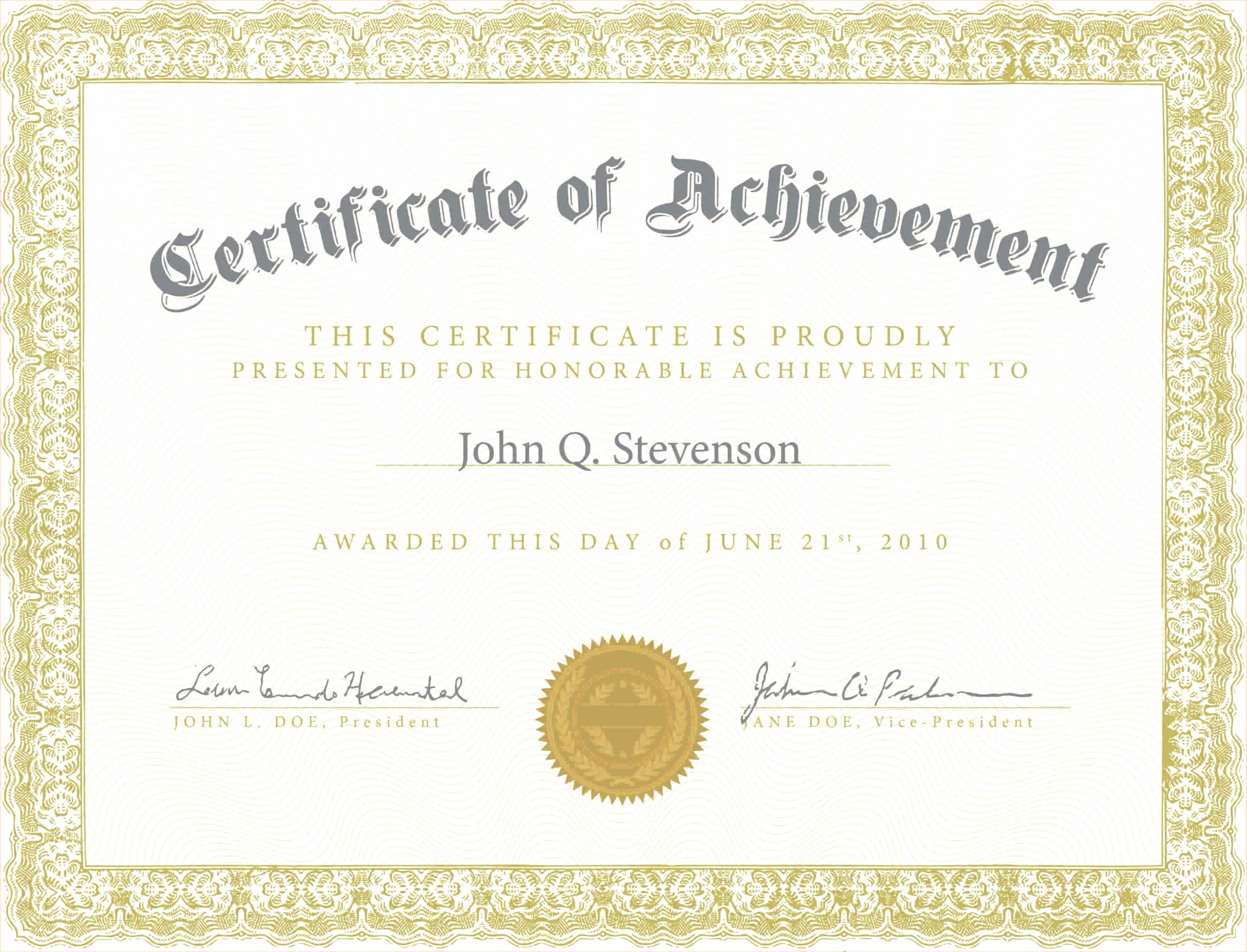 army certificate of achievement template example