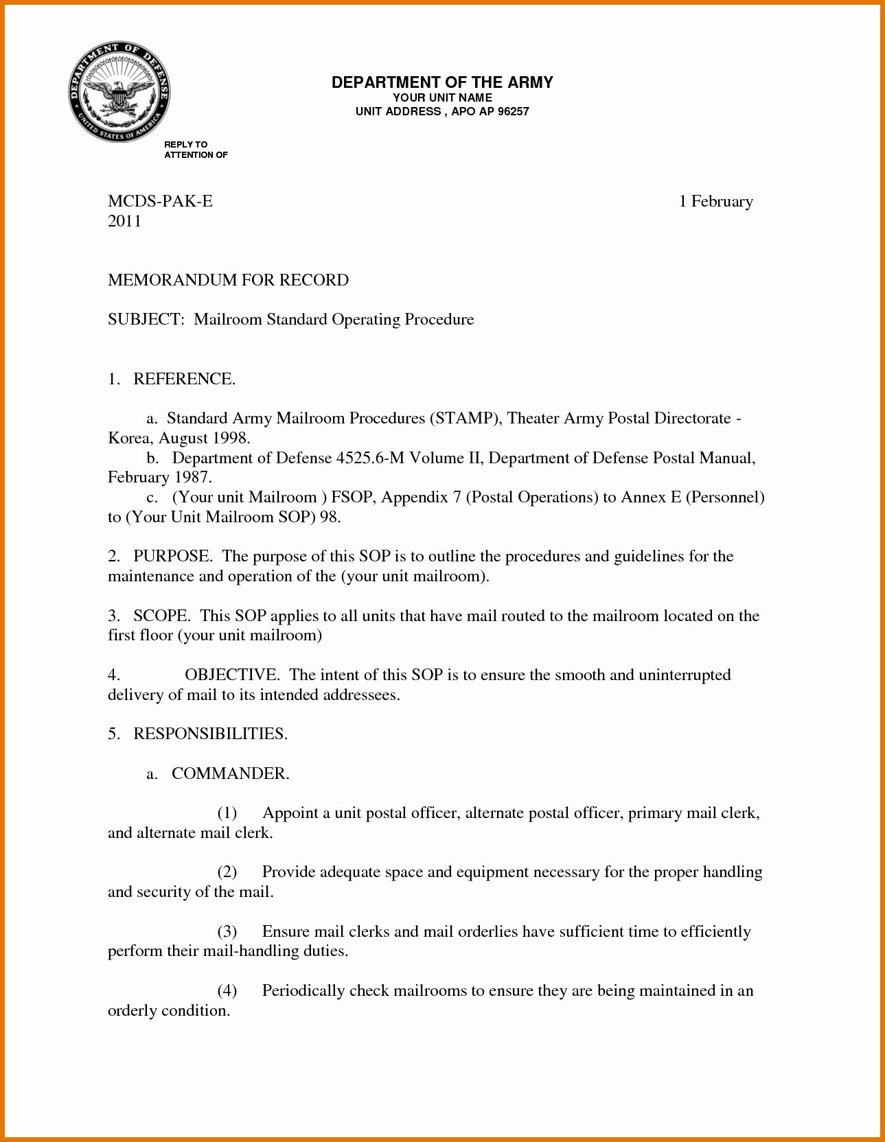 Army Memorandum Template Word HQ Printable Documents