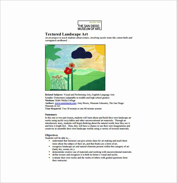 Art Lesson Plan Template 10 Free Word Pdf Documents