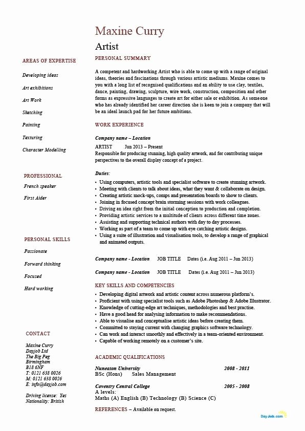 Artist Resume Examples Best Resume Collection