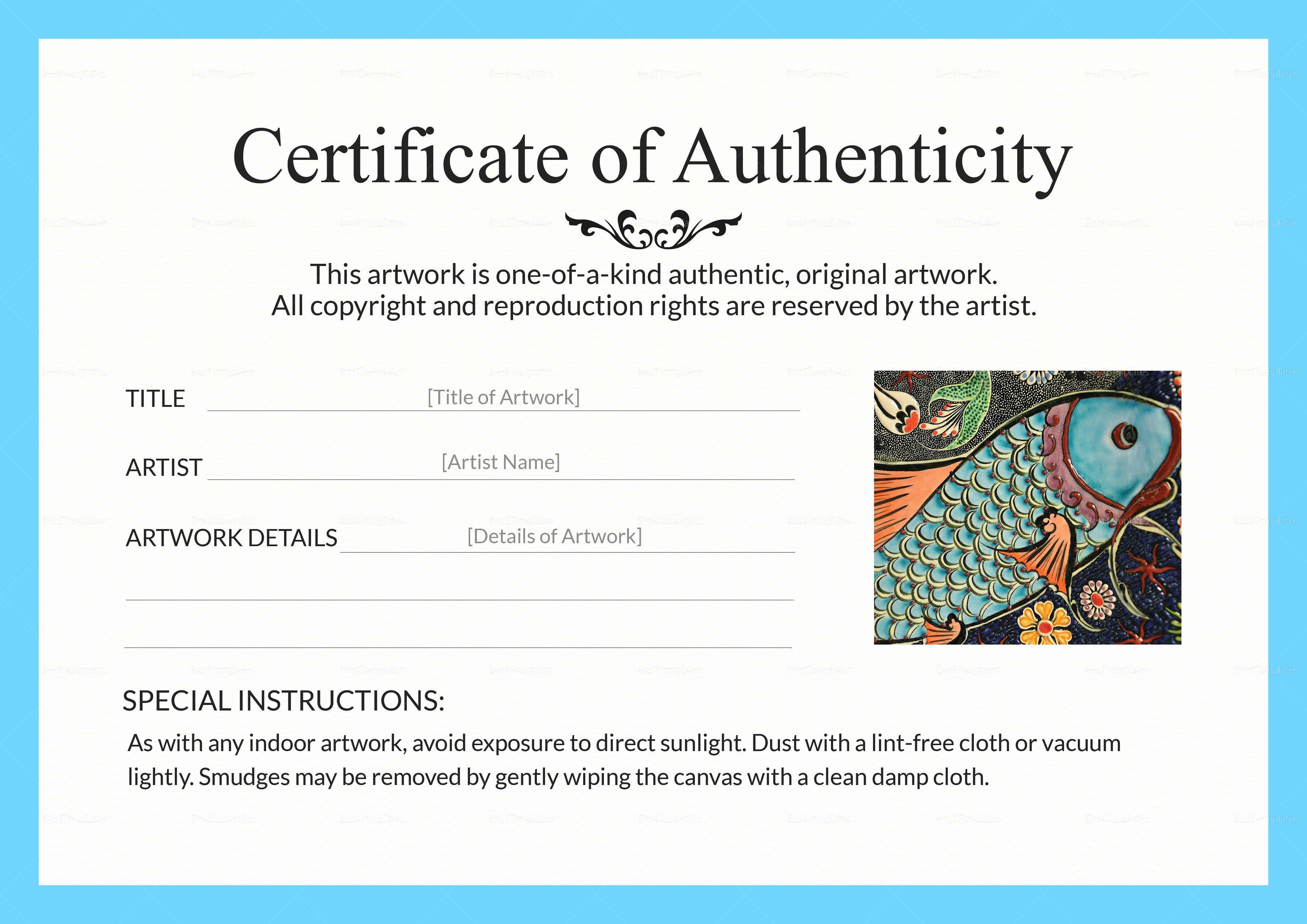 Artwork Authenticity Certificate Design Template In Psd Word