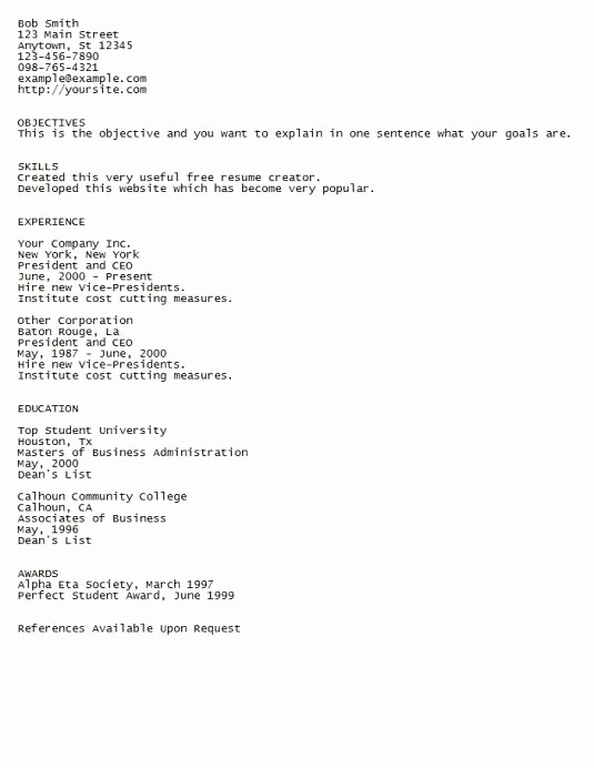 Ascii Text format Scannable Resume Example