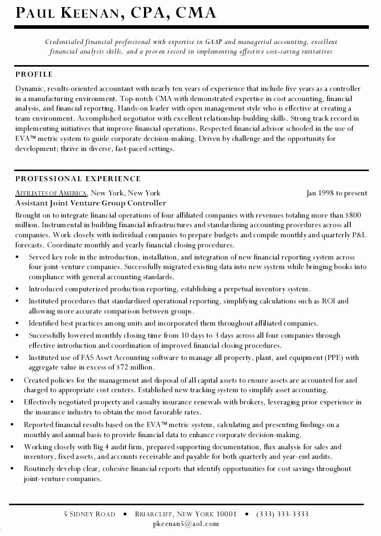 Assistant Controller Resume Examples