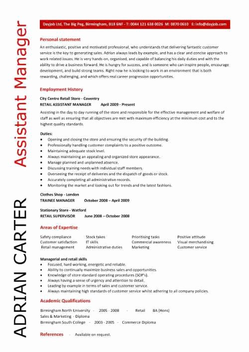 assistant manager resume