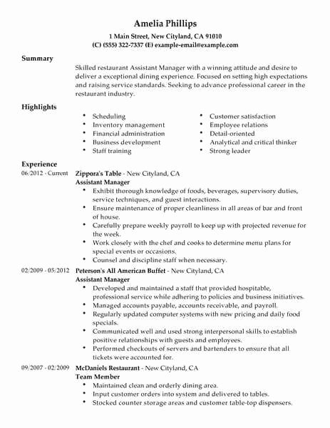Assistant Manager Resume
