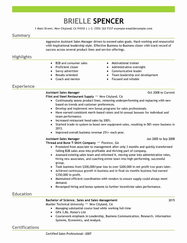 assistant managers resume sample