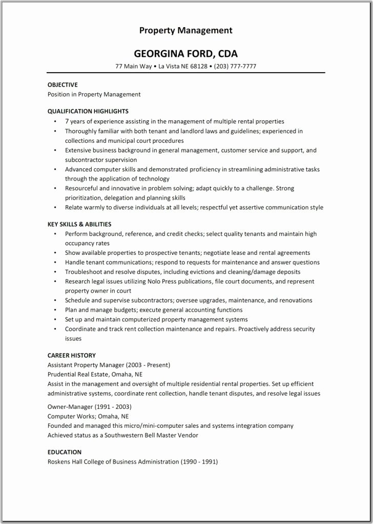 assistant property manager resume sample