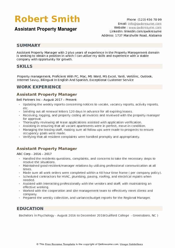 Assistant Property Manager Resume Samples