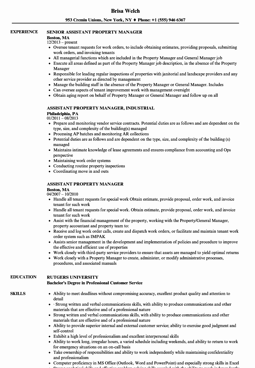 Assistant Property Manager Resume Samples