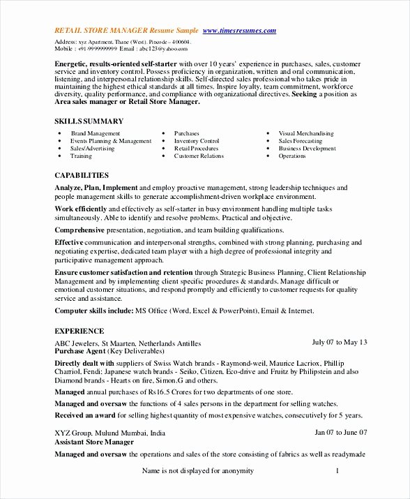Assistant Store Manager Resume