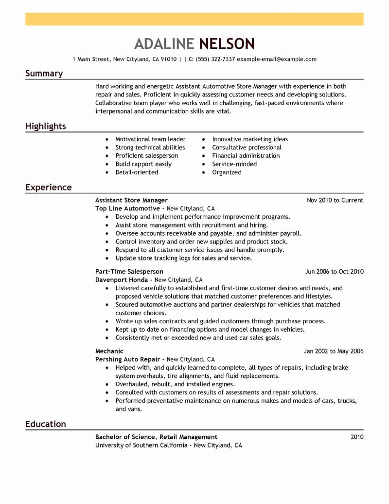 Assistant Store Manager Resume Sample