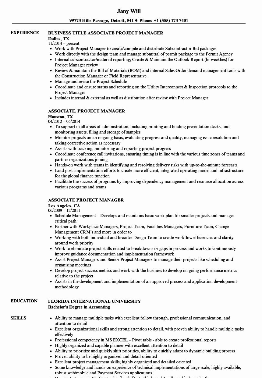 Associate Project Manager Resume Samples