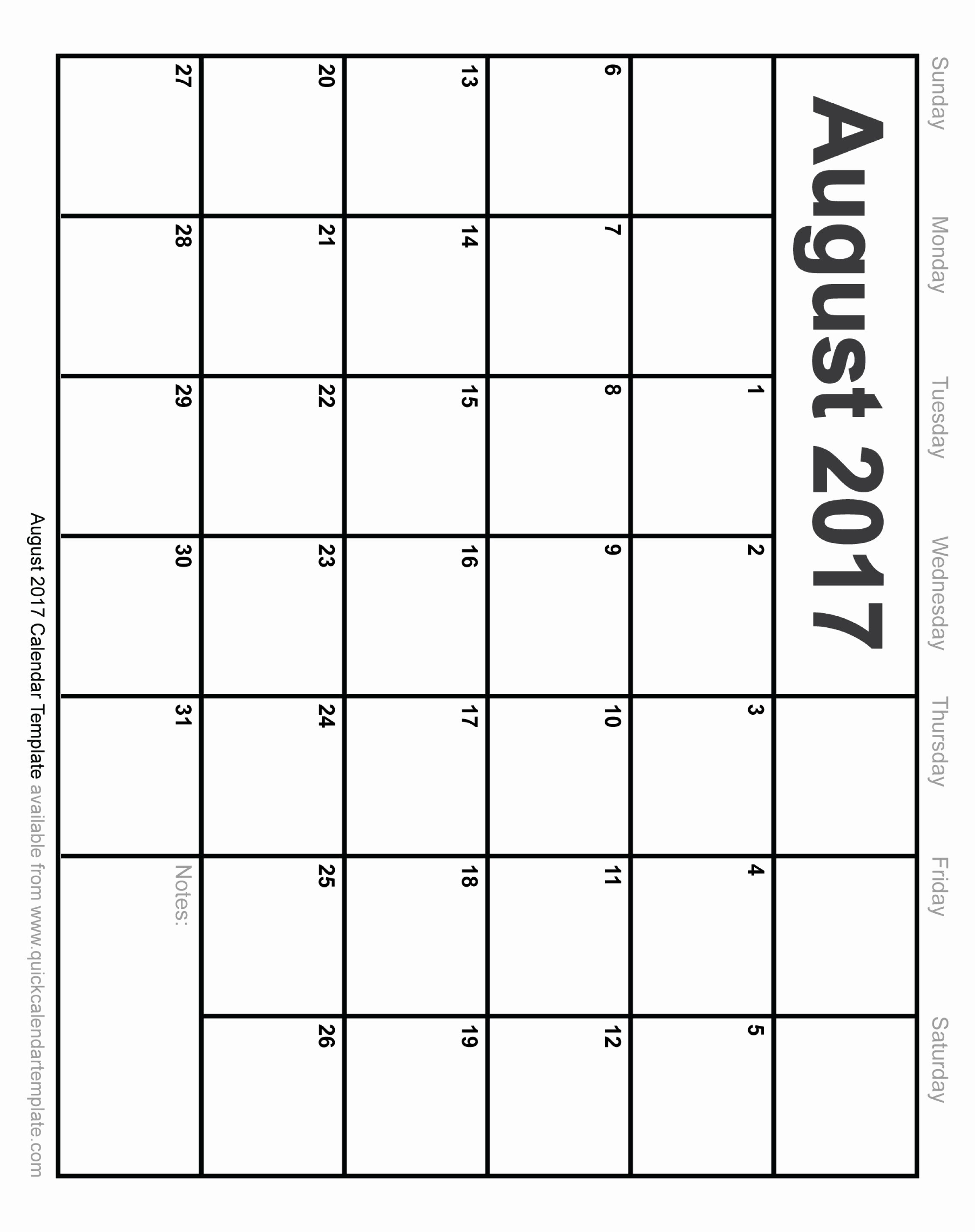 August 2017 Calendar Excel