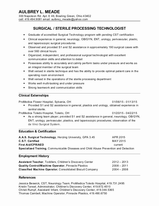 Aulbrey Meade Surgical Tech Resume