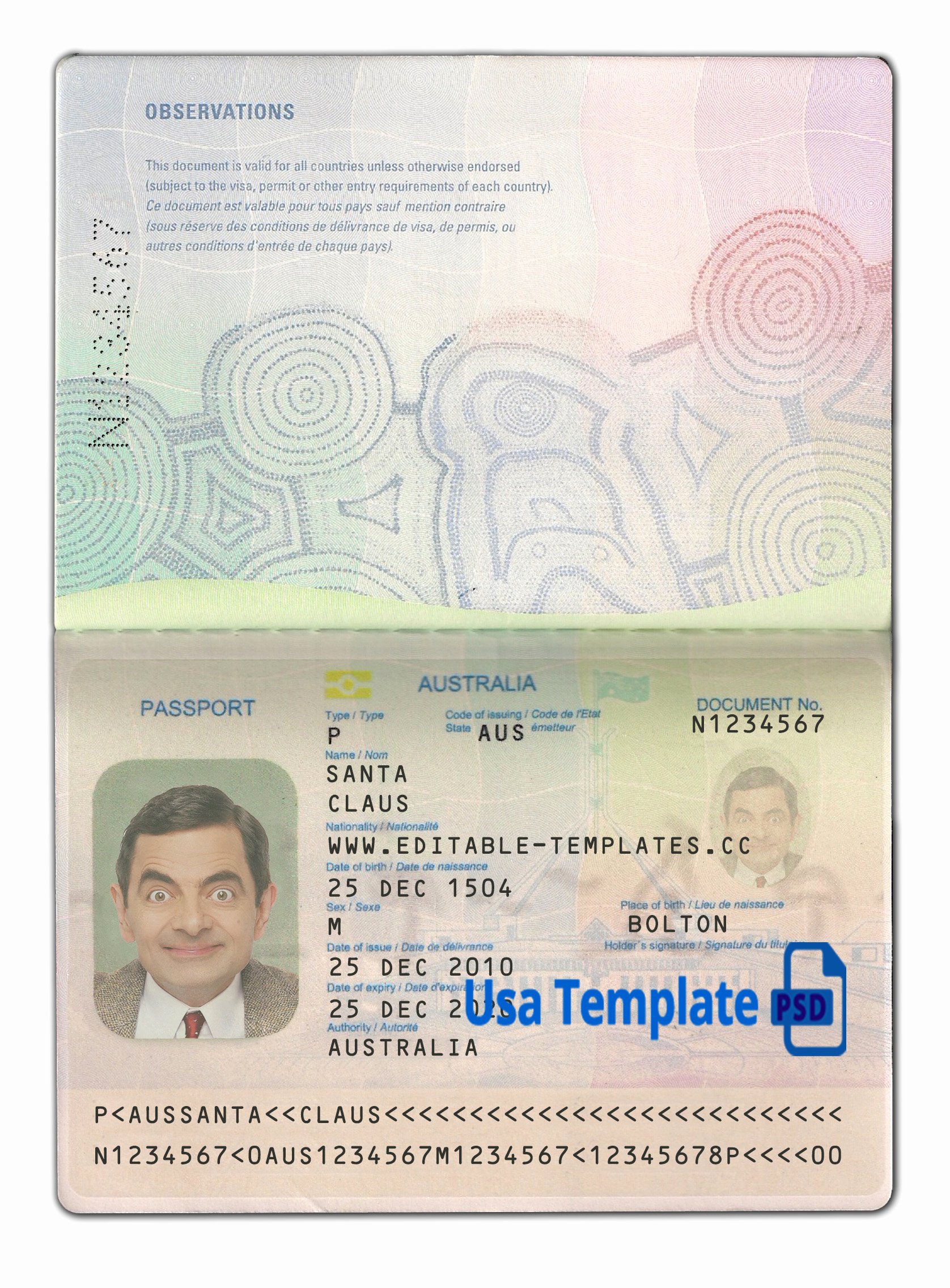 australia passport psd template