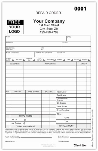 Auto Reapir order form