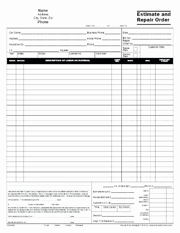 Auto Repair order Template Excel An Example Template for