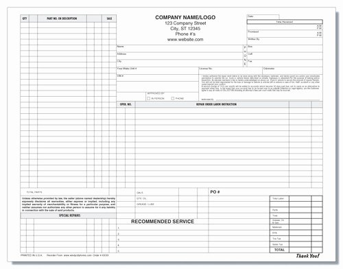 Automotive Repair Work order and Invoice forms Windy