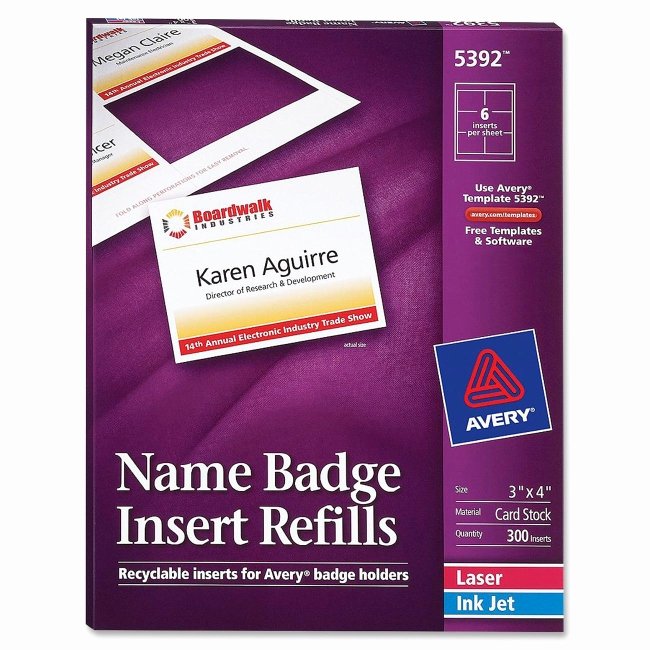 Avery 5392 Name Badge Insert Refill 4&quot; Width X 3&quot; Length