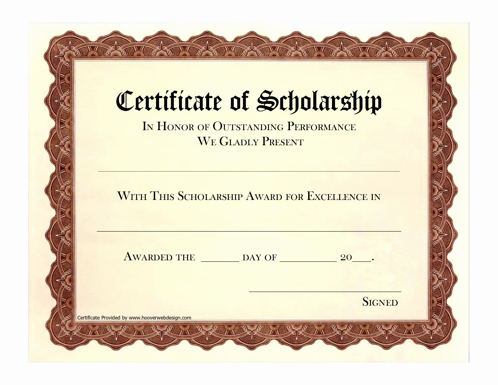 Award Certificate Template Free Scholarship Award