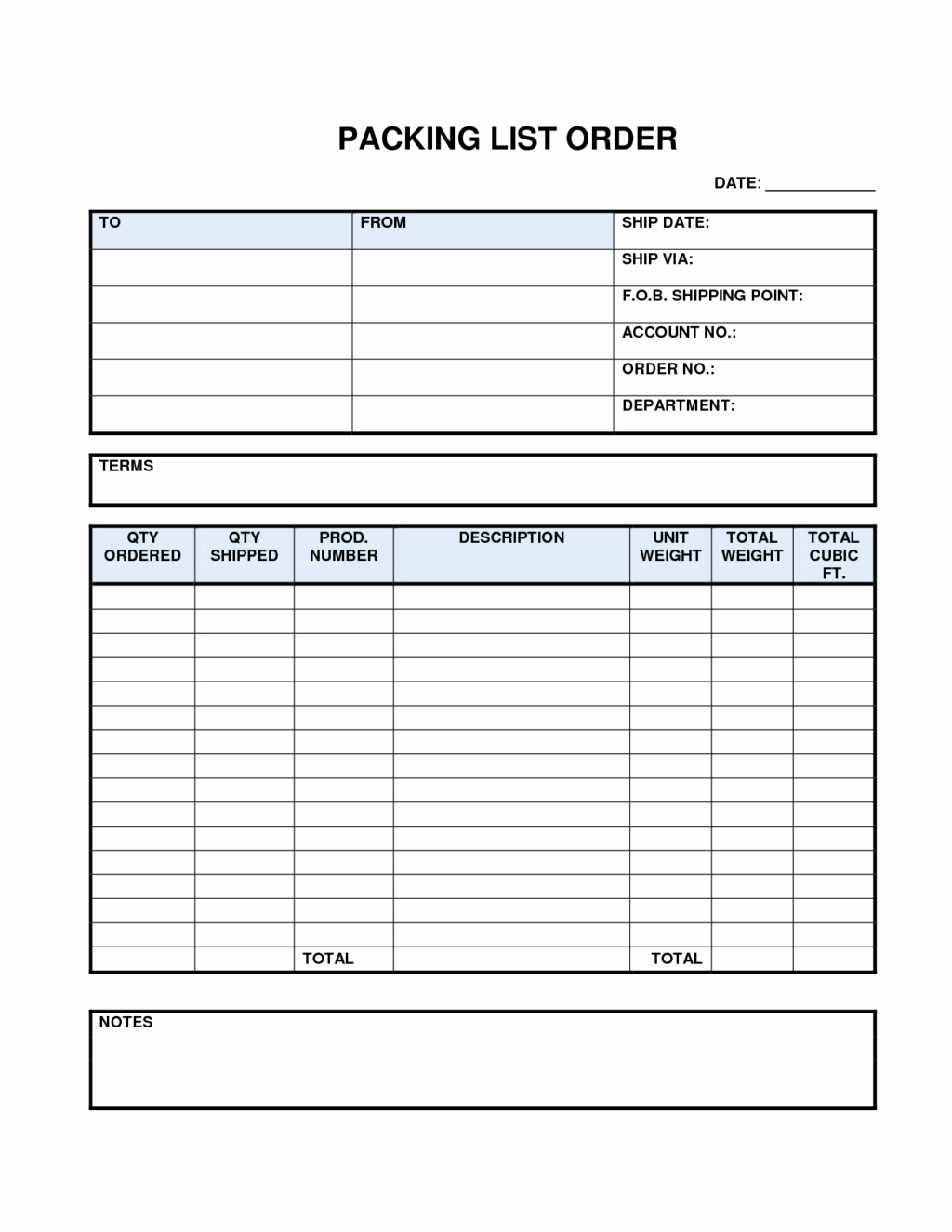 Awesome Packing List and Shipping form Template for Your