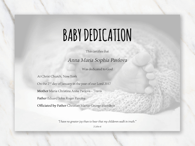 Baby Dedication Certificate Template for Word [free Printable]