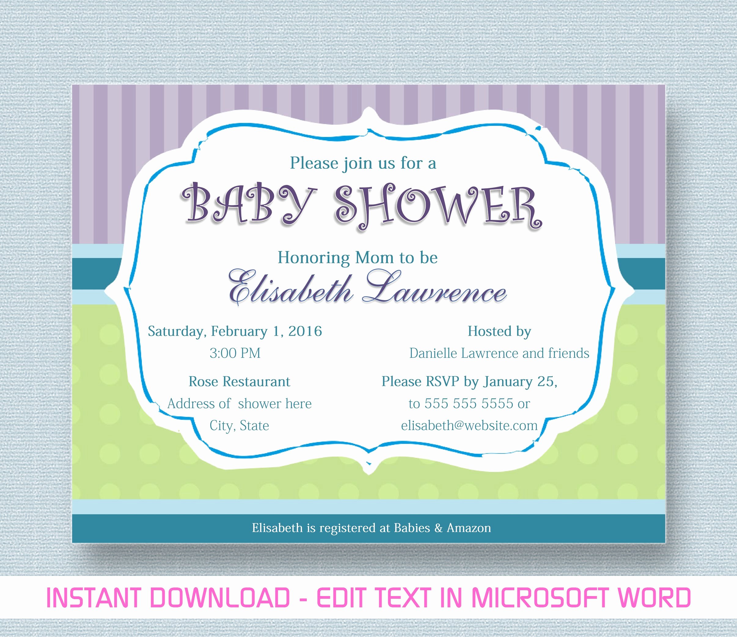 Baby Shower Invitation for Microsoft Word