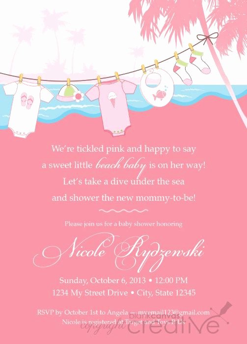 Baby Shower Invitation Pink Teal Beach Baby