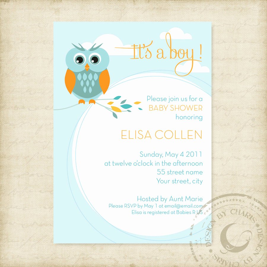Baby Shower Invitation Template Owl theme Boy or Girl