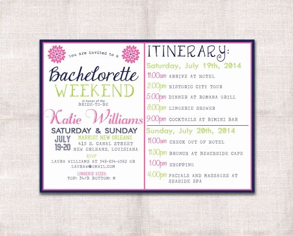 Bachelorette Party Weekend Invitation and Itinerary