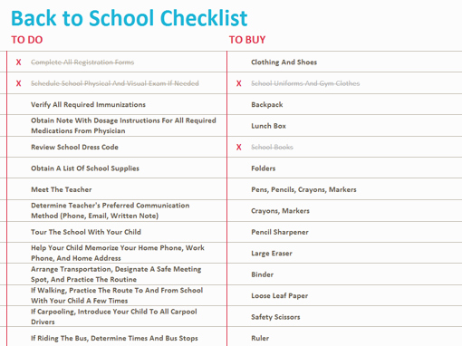 Back to School Checklist Templates Fice