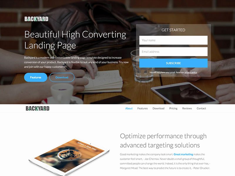 backyard free bootstrap landing page template