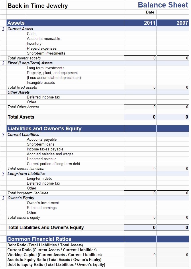 Balance Sheet Excel Template Template Sample
