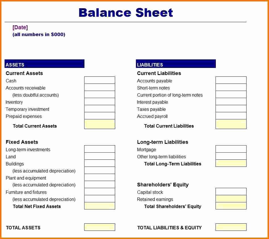 Balance Sheet Template Excel