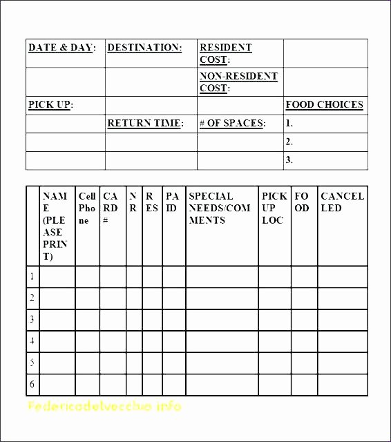 Band Mailing List Sign Up Sheet Template Potluck Printable