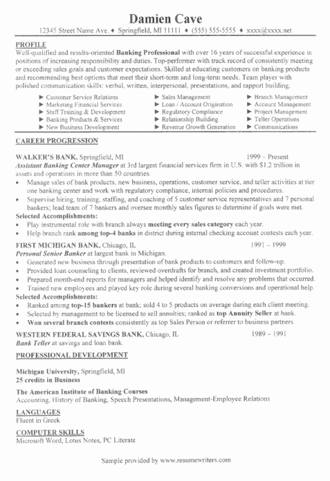 Bank Branch Manager Resume