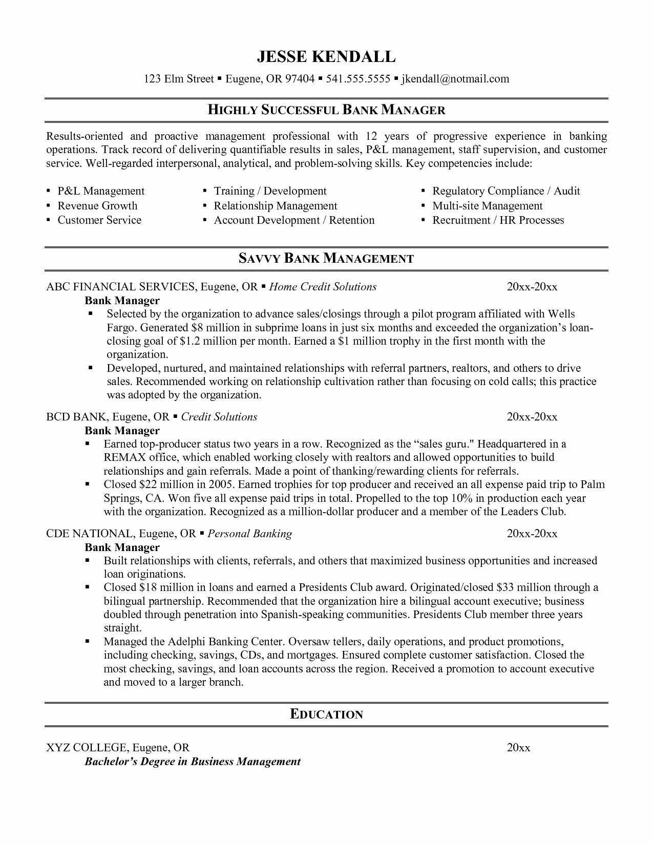 Bank Manager Resume Template